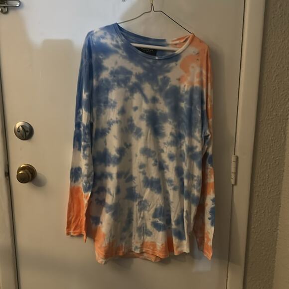 PacSun Scallop Fit Tie Dye Hoodie Blue/Orange L Beach Casual Boho Unisex Skater - Picture 3 of 11